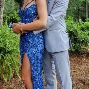 Sherri Hill Blue Sequin Prom Dress